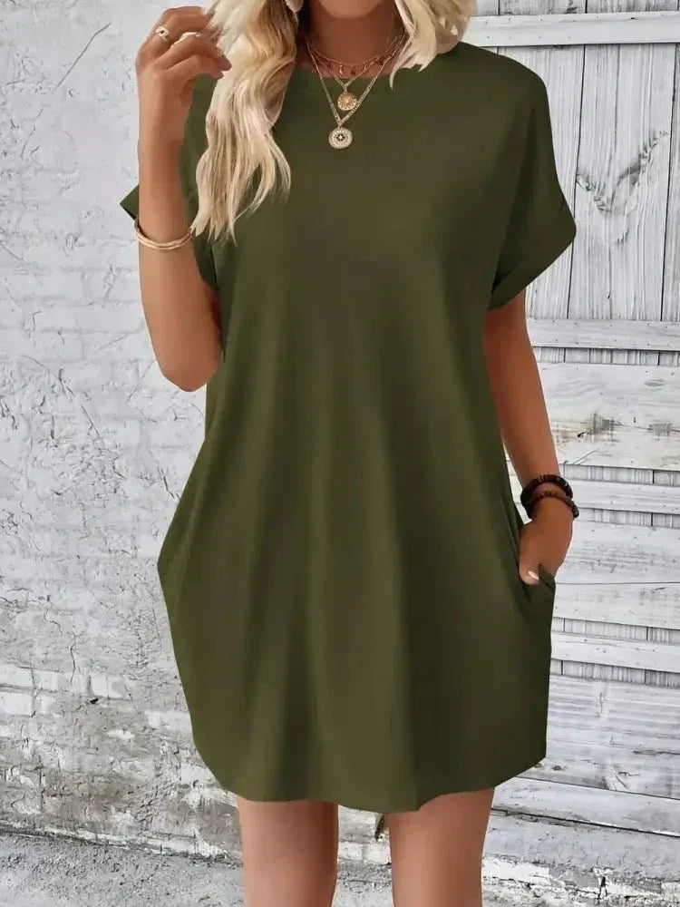 Round Neck Short Sleeve Mini Dress - Update AvenueEffortless Elegance: DressesTrendsi100100244959768100100244959768dc640941 - af6c - 454d - a928 - a45b42aa84a5 - MaxArmy Green