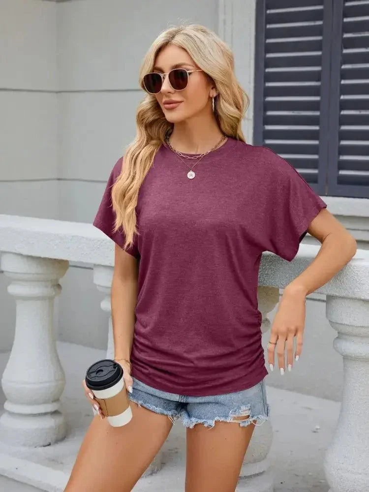 Round Neck Short Sleeve T-Shirt - Update AvenueT-ShirtsTrendsi10010049015761810010049015761818baff2440b2436980e465efb4f79219 - Max - OriginWine Red
