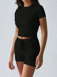Round Neck Short Sleeve Top and Shorts Set
