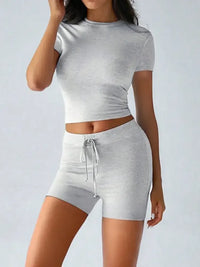 Round Neck Short Sleeve Top and Shorts Set