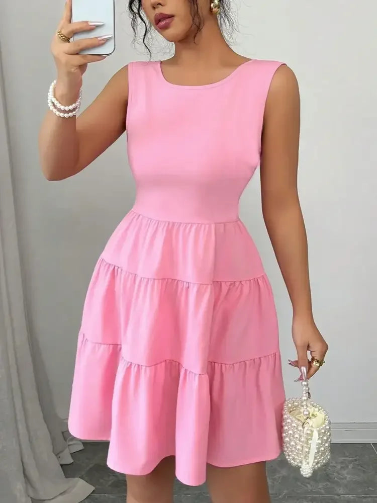 Round Neck Sleeveless Tiered Dress