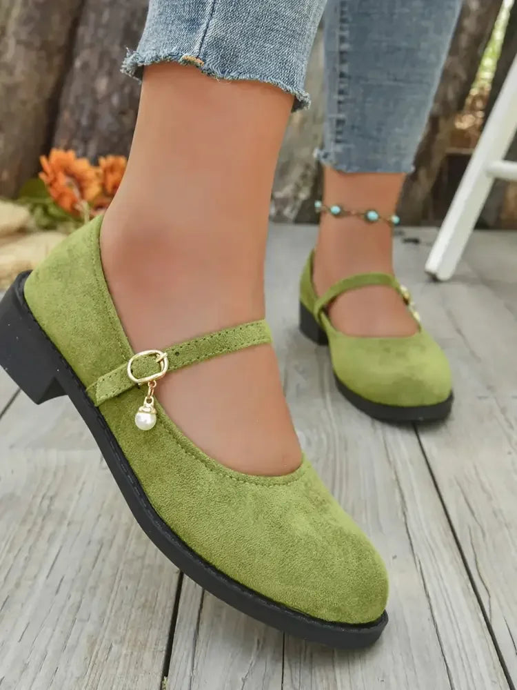 Round Toe Block Heel Mary Jane Loafers