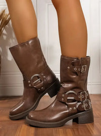 Round Toe Block Heels Boots