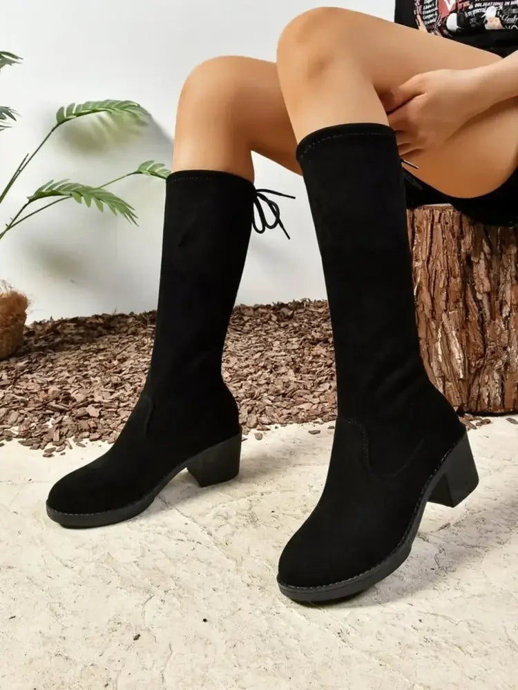 Round Toe Block Heels Boots