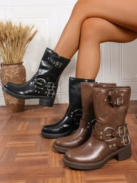 Round Toe Block Heels Boots