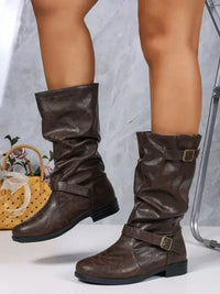 Round Toe Boots with Buckle Details