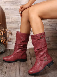 Round Toe Boots with Buckle Details