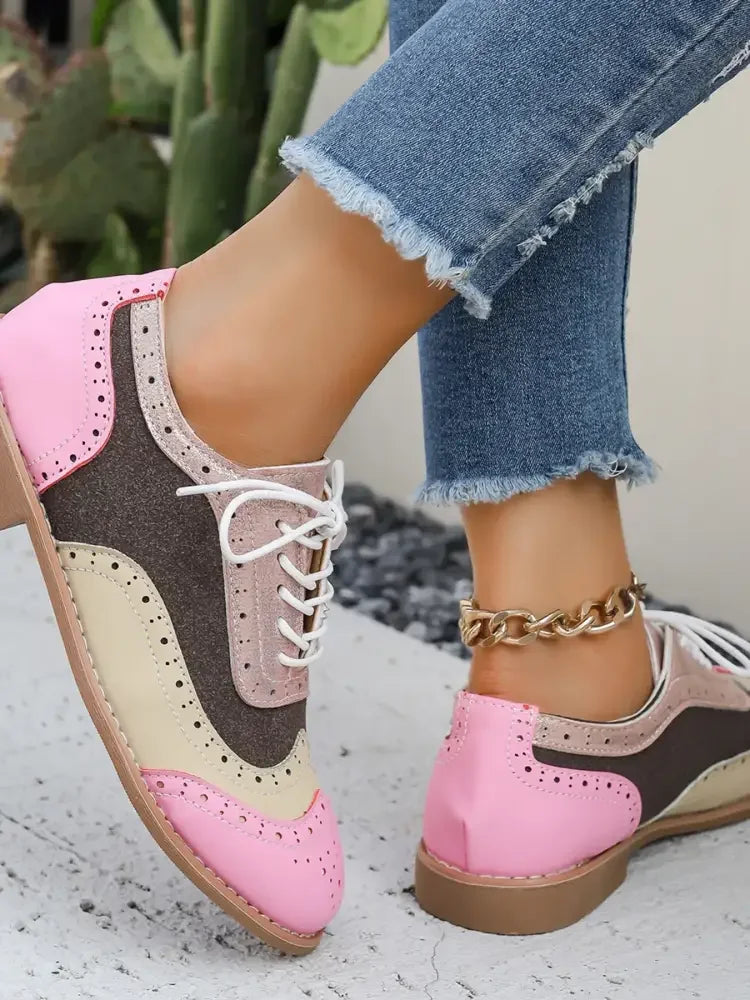 Round Toe Flats Color Block Loafers
