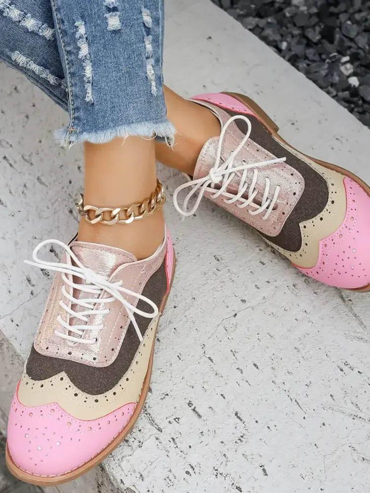 Round Toe Flats Color Block Loafers