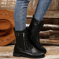 Round Toe Lace Up Block Heels Boots