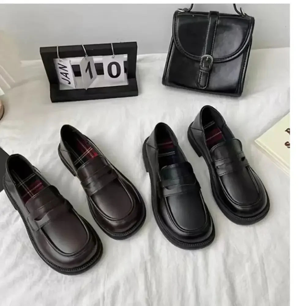 Round Toe Leather Loafers