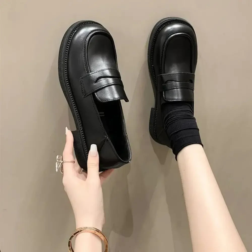 Round Toe Leather Loafers