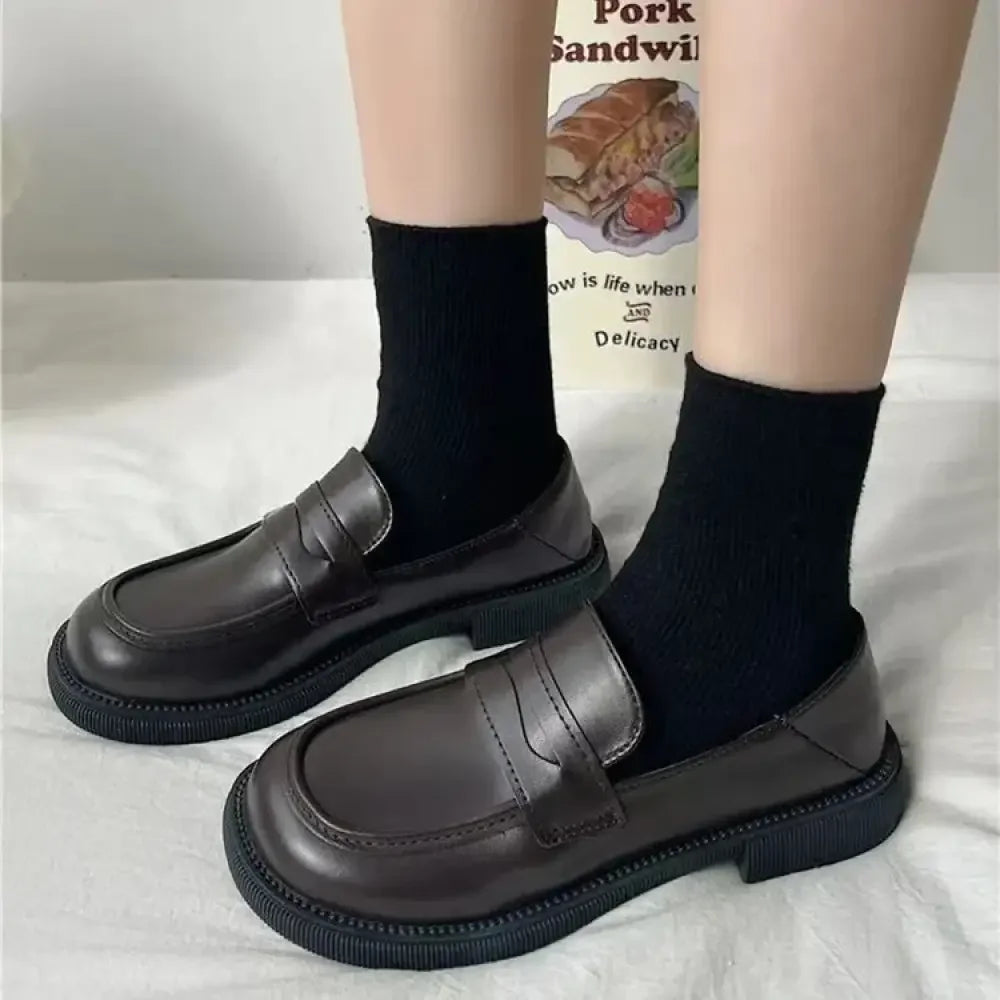 Round Toe Leather Loafers
