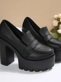 Round Toe Platform Block Heels Pumps