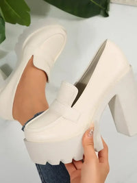 Round Toe Platform Block Heels Pumps
