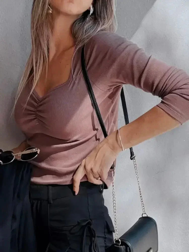 Ruched Front Long Sleeve T-Shirt - Update AvenueT-ShirtsTrendsi1001009832835491001009832835491f5b2b7f115c414ea4984a658324046a - Max - OriginOld Rose