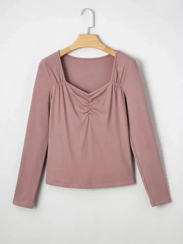 Ruched Front Long Sleeve T-Shirt - Update AvenueT-ShirtsTrendsi100100983283549100100983283549078028ecbcf245498d429bd2403ea5ad - Max - OriginOld Rose
