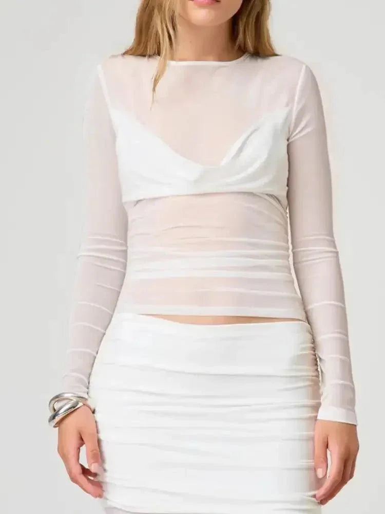 Ruched Mesh Long Sleeve Top - Update AvenueT-ShirtsTrendsi100100302319441100100302319441f25c5366 - 7ec8 - 4073 - 912d - 8014606dacb9 - Max - OriginWhite
