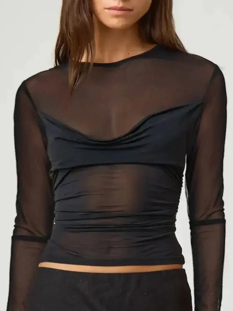 Ruched Mesh Long Sleeve Top - Update AvenueT-ShirtsTrendsi1001003023196291001003023196291557cda6 - a988 - 4bf1 - b4ee - eb2a51cfb99a - Max - OriginBlack