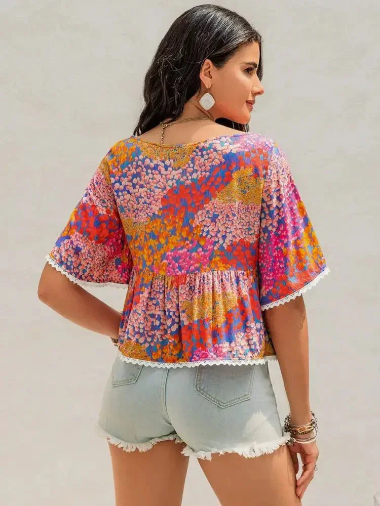 Ruched Printed Half Sleeve Blouse - Update AvenueBoho VibesTrendsi1001005627013391001005627013393d0cdfab - 5dbe - 4320 - bb30 - 1276042ee253 - MaxStrawberry