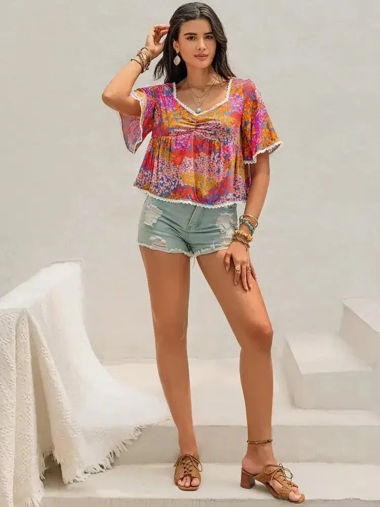 Ruched Printed Half Sleeve Blouse - Update AvenueBoho VibesTrendsi100100562701339100100562701339165a4acb - ab07 - 4992 - be38 - 3f8bd30cd835 - MaxStrawberry