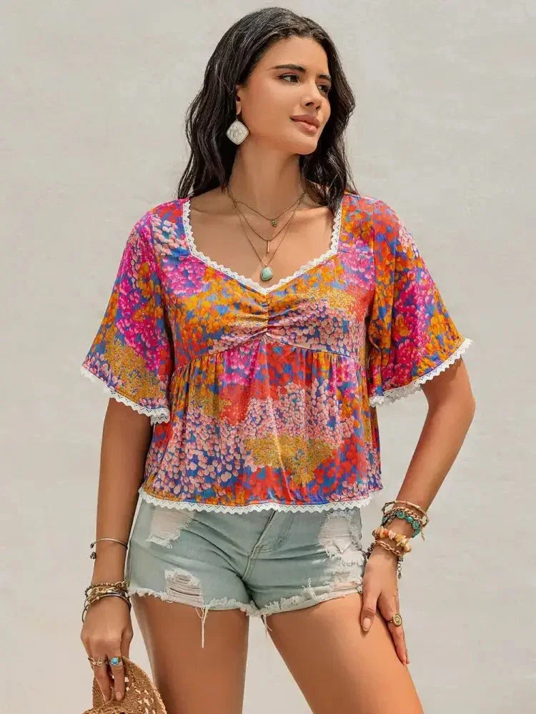 Ruched Printed Half Sleeve Blouse - Update AvenueBoho VibesTrendsi100100562701339100100562701339f7491f6a - 5bfb - 485e - a9c5 - 43a392dc55b0 - MaxStrawberry
