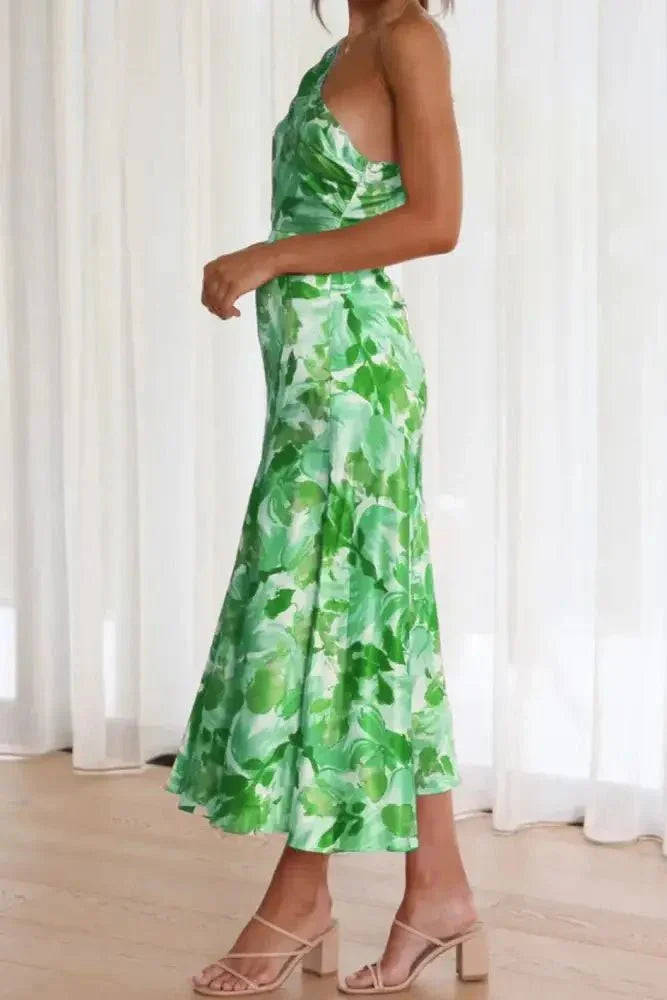 Ruched Printed Single Shoulder Midi Dress - Update AvenueVacation StyleTrendsi100100696621228100100696621228fee98654 - f416 - 4d00 - 8472 - 682f859e8760 - MaxGreen