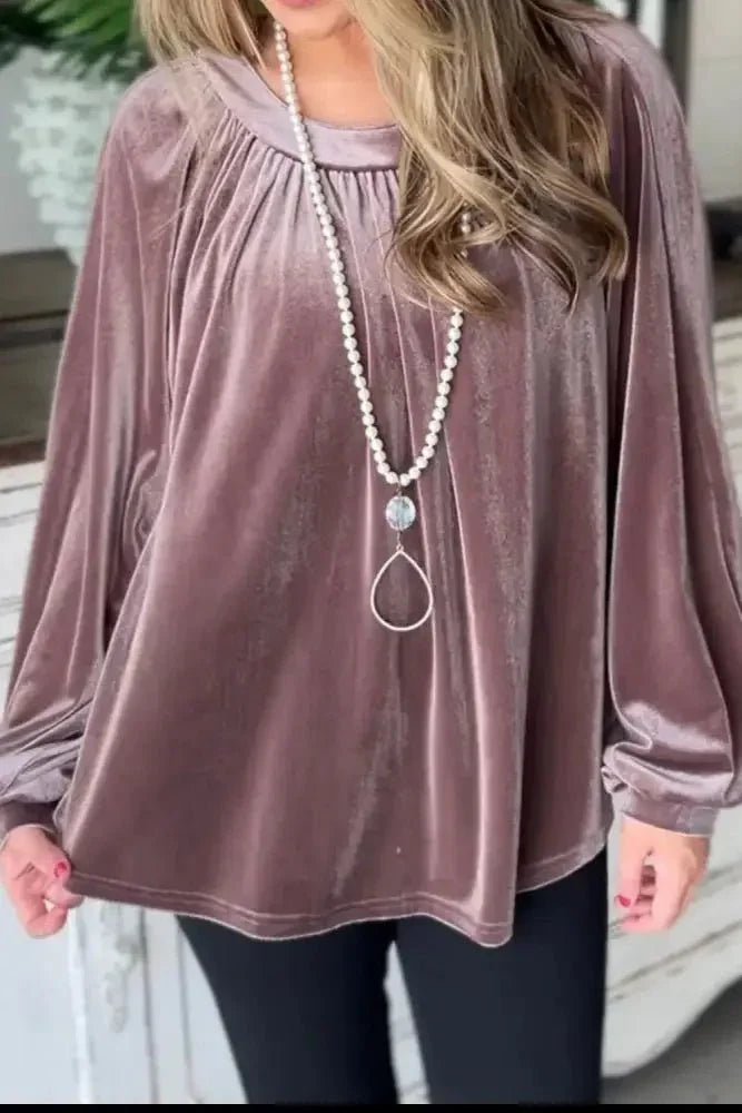 Ruched Round Neck Raglan Sleeve Blouse - Update AvenueTrendsi1001014029854641001014029854642a18e8680ed243358b455489f9963040 - MaxLilac