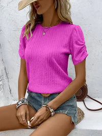 Ruched Round Neck Short Sleeve Top - Update AvenueT-ShirtsTrendsi100100306742158100100306742158f0346711 - bbd0 - 4505 - b6bc - adbf8ba333ad - Max - OriginBright Rose
