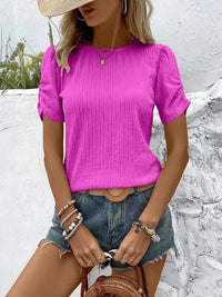 Ruched Round Neck Short Sleeve Top - Update AvenueT-ShirtsTrendsi10010030674215810010030674215892c0ab01 - 702e - 4dd1 - af13 - 38b5f9ec96e1 - Max - OriginBright Rose