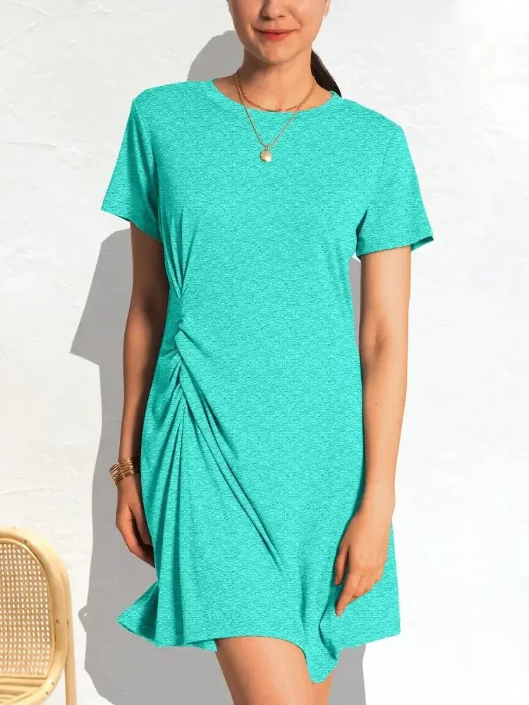 Ruched Short Sleeve Mini Tee Dress - Update AvenueDaily EssentialsTrendsi100100112831851100100112831851f7b5fb5d557c4f9a9d21a6a8618e0d88 - Max - OriginAqua