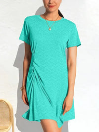 Ruched Short Sleeve Mini Tee Dress - Update AvenueDaily EssentialsTrendsi100100112831851100100112831851f7b5fb5d557c4f9a9d21a6a8618e0d88 - Max - OriginAqua