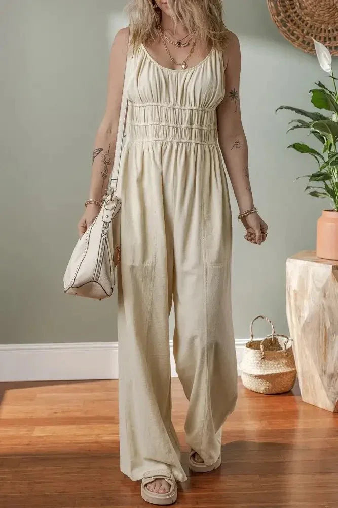Ruched Sleeveless Wide Leg Jumpsuit - Update AvenueVacation StyleTrendsi100100268460345100100268460345e8038609 - dedb - 4cec - a021 - 618bc832482c - MaxBeige
