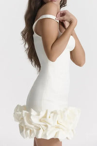Ruched Square Neck Sleeve Mini Dress