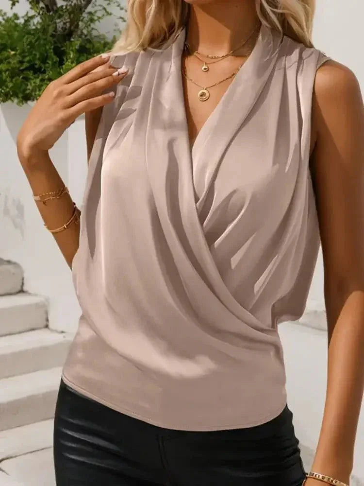 Ruched Surplice Sleeveless Top - Update AvenueTrendsi100100464844887100100464844887ff4f7fac489d4c06a7a6e86674040873 - Max - OriginApricot