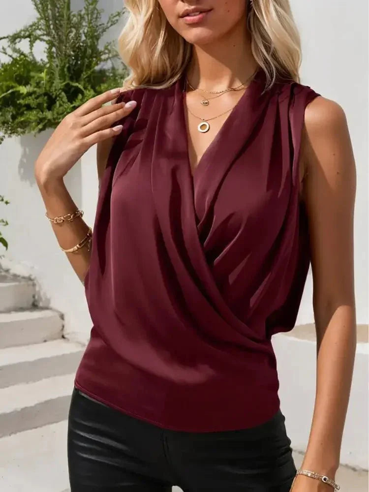 Ruched Surplice Sleeveless Top - Update AvenueTrendsi100100464849844100100464849844cdb274e5ad4c4013ba88321eae6b98c7 - Max - OriginWine Red