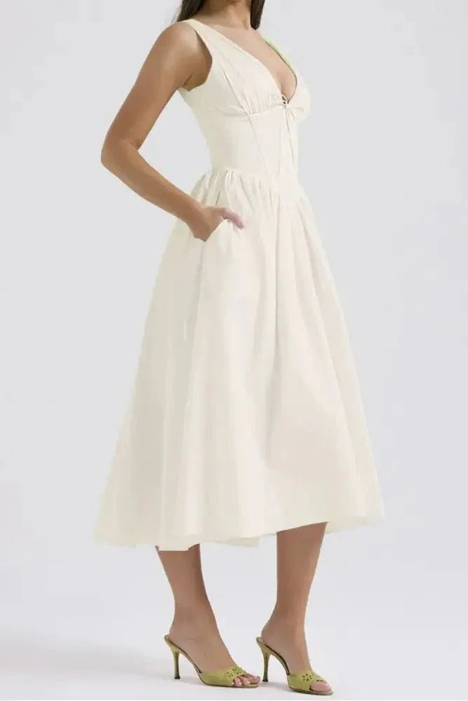 Ruched V - Neck Sleeveless Dress with Pockets - Update AvenueEffortless Elegance: DressesTrendsi1001004571013861001004571013862ad0a753 - 273d - 42ad - bc79 - b639d5070d8e - Max - OriginWhite