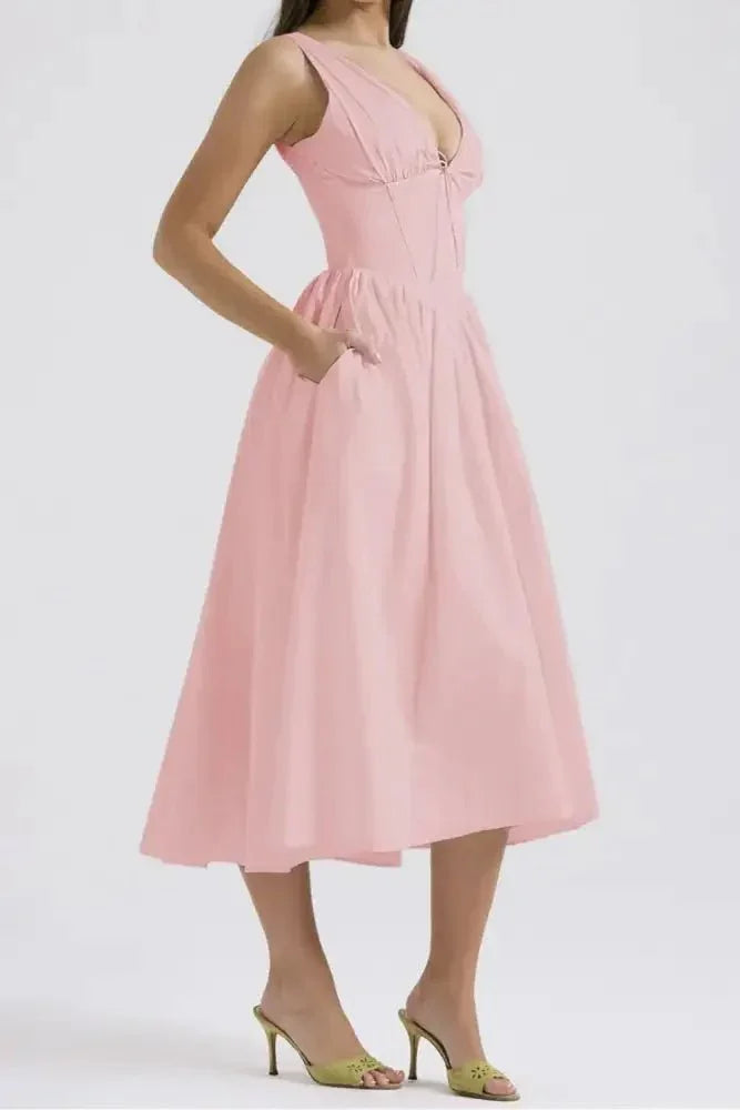 Ruched V - Neck Sleeveless Dress with Pockets - Update AvenueEffortless Elegance: DressesTrendsi10010045710215210010045710215280a50939 - 545e - 4ac4 - 840e - c4355148f879 - Max - OriginBlush Pink