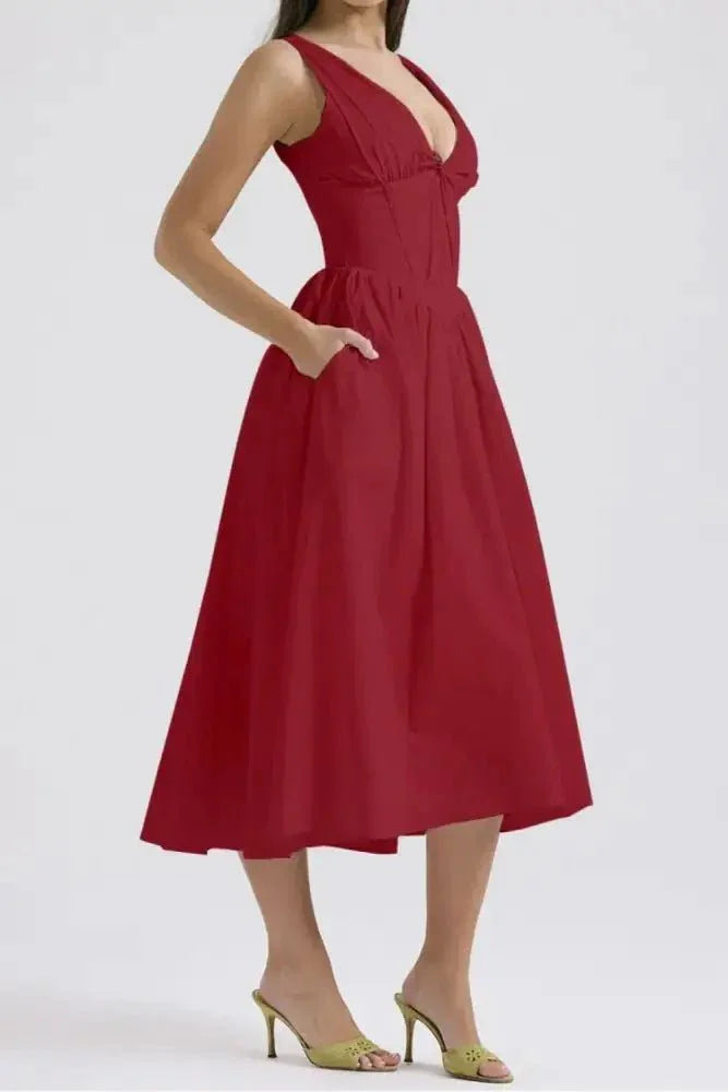 Ruched V - Neck Sleeveless Dress with Pockets - Update AvenueEffortless Elegance: DressesTrendsi100100457105503100100457105503fa03b91e - 307c - 4f8a - b3d6 - f6a41175fb18 - Max - OriginDeep Red
