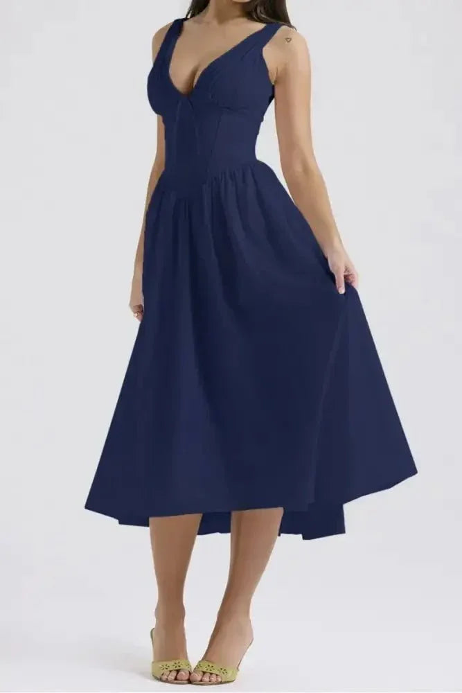 Ruched V - Neck Sleeveless Dress with Pockets - Update AvenueEffortless Elegance: DressesTrendsi100100457109756100100457109756ba4105b8 - e6de - 4d97 - afe4 - 7636f00129d6 - Max - OriginDark Blue