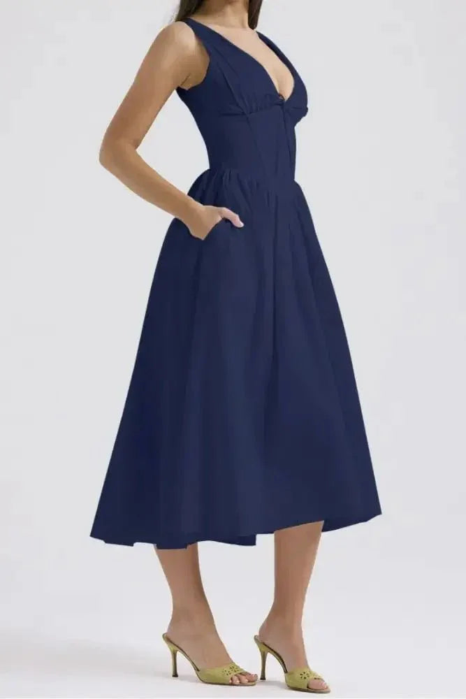 Ruched V - Neck Sleeveless Dress with Pockets - Update AvenueEffortless Elegance: DressesTrendsi1001004571097561001004571097566d7ccc5a - cae0 - 4db8 - bedf - b515279f8f9d - Max - OriginDark Blue