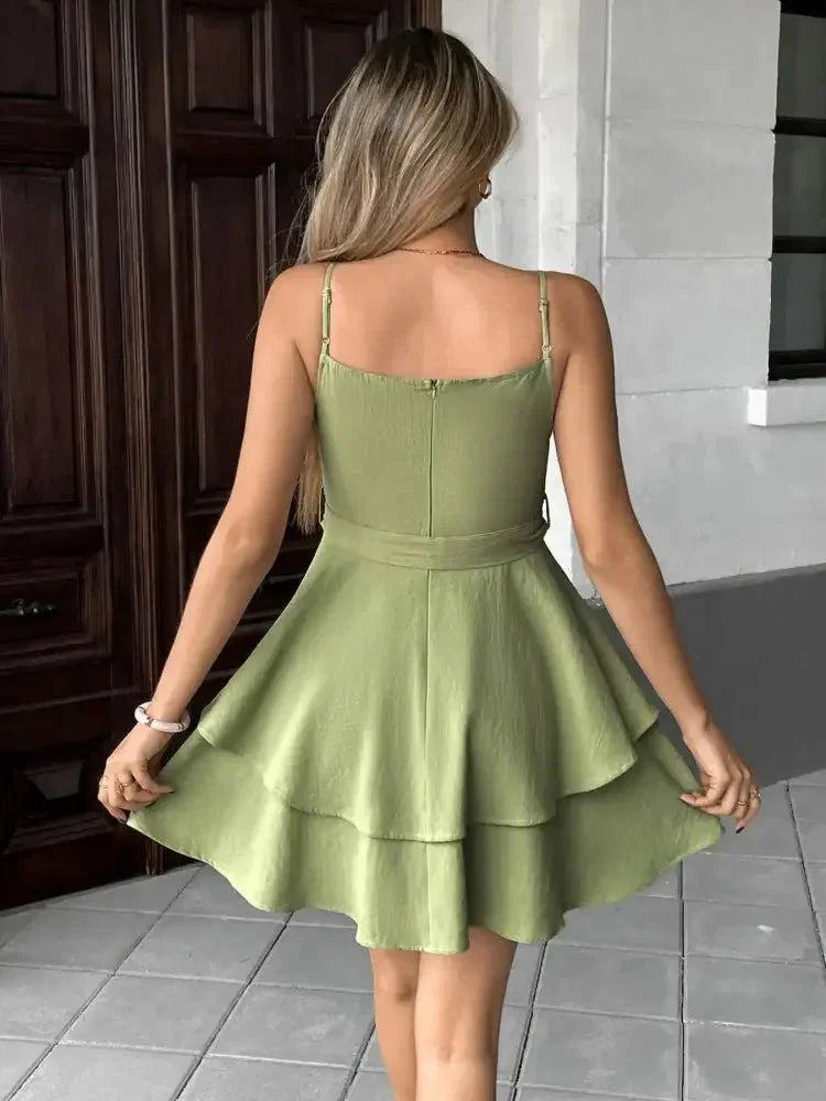 Ruffle Layered Cami Mini Dress with Bow Belt - Update AvenueTrendsi10010076595191210010076595191283fca1a5b1114a679aa662c0e77438bc - Max - OriginGreen