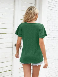 Ruffle Sleeve Keyhole Tie Neck T-Shirt - Update AvenueT-ShirtsTrendsi100100728443436100100728443436a41cbdd194b447a39c34ac153ca82b0b - Max - OriginGreen