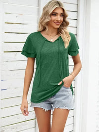 Ruffle Sleeve Keyhole Tie Neck T-Shirt - Update AvenueT-ShirtsTrendsi10010072844343610010072844343623e52927c68f4bddb052caa473ab54db - Max - OriginGreen