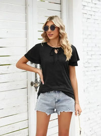 Ruffle Sleeve Keyhole Tie Neck T-Shirt - Update AvenueT-ShirtsTrendsi100100728446241100100728446241fdb8aa3d37ee416c9ed4413d0ee37b1b - Max - OriginBlack