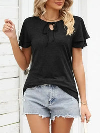 Ruffle Sleeve Keyhole Tie Neck T-Shirt - Update AvenueT-ShirtsTrendsi10010072844624110010072844624175bb7f24 - 62a6 - 470e - a60f - 51e4c03c8064 - Max - OriginBlack