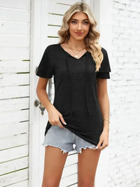 Ruffle Sleeve Keyhole Tie Neck T-Shirt - Update AvenueT-ShirtsTrendsi1001007284462411001007284462411ac26c03a564407fb0c6148f5eb3c6c2 - Max - OriginBlack