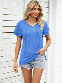 Ruffle Sleeve Keyhole Tie Neck T-Shirt - Update AvenueT-ShirtsTrendsi100100728447325100100728447325a10d98d1a1cc4cf69fecdb38a3265ae7 - Max - OriginBlue
