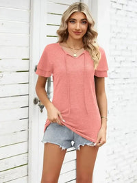 Ruffle Sleeve Keyhole Tie Neck T-Shirt - Update AvenueT-ShirtsTrendsi10010072844966010010072844966075b9462e8b35434c811192f6a51b04d1 - Max - OriginPink