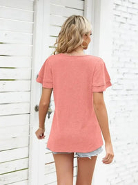 Ruffle Sleeve Keyhole Tie Neck T-Shirt - Update AvenueT-ShirtsTrendsi100100728449660100100728449660275ff8d18e584410952d019fea089609 - Max - OriginPink